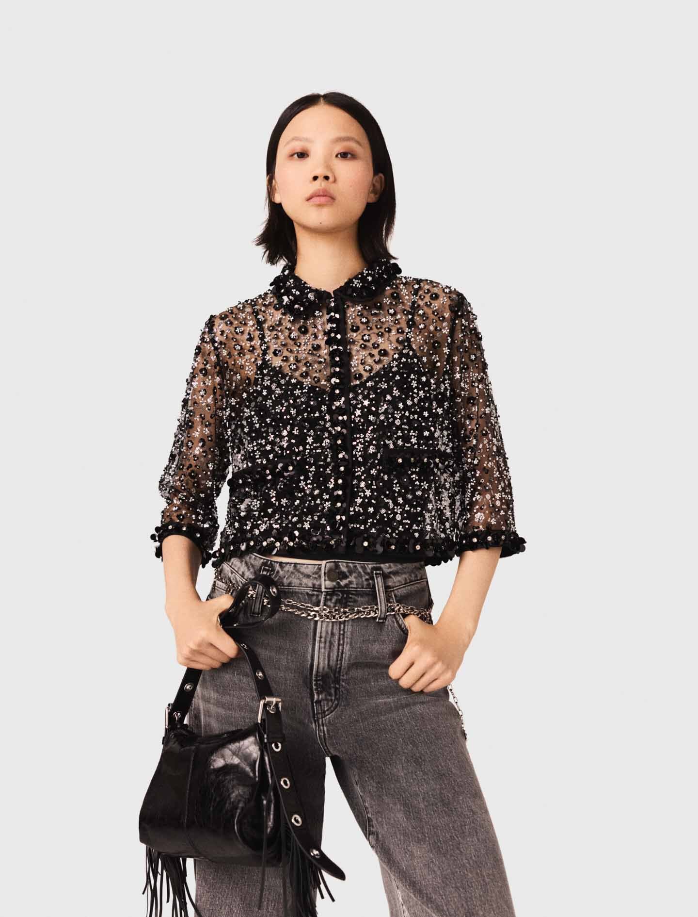 Maje Floral sequin top