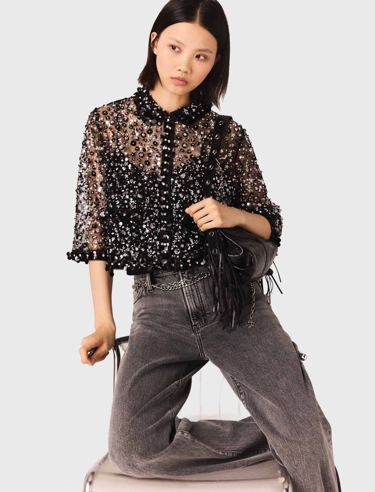 Maje Floral sequin top