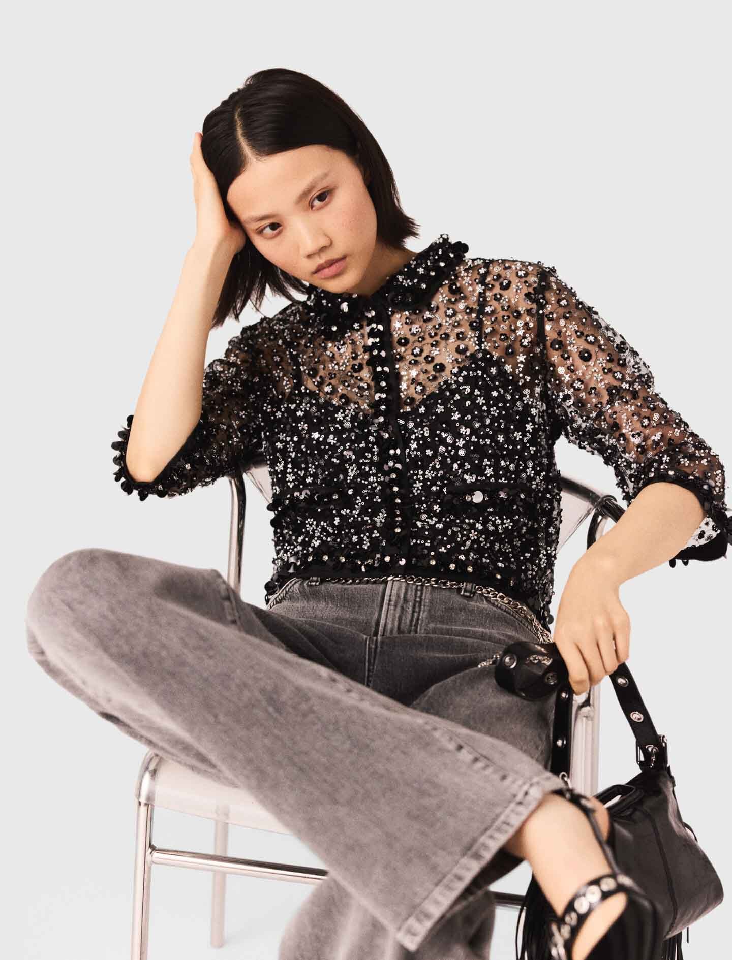 Maje Floral sequin top