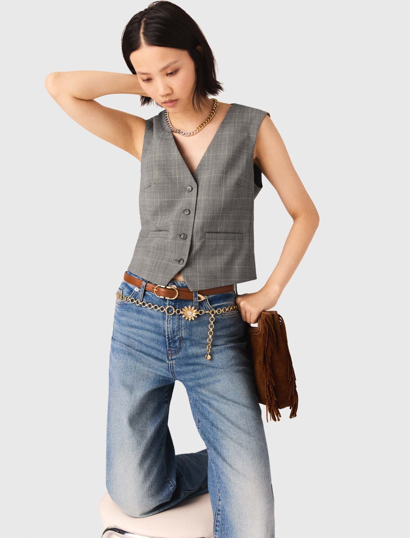 Maje Checked tailored vest