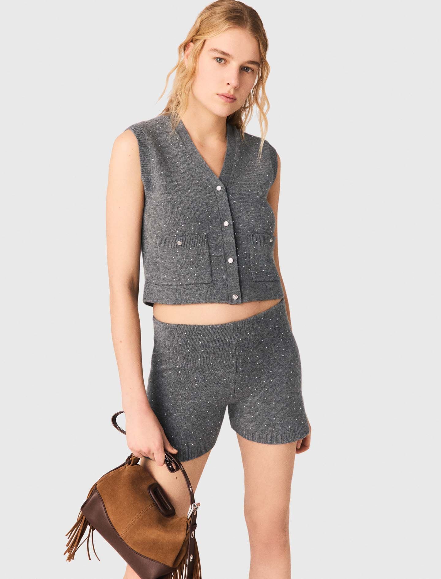 Maje Rhinestone knit top