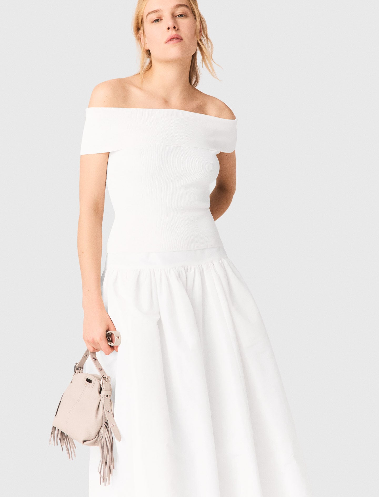 Maje Rib knit bardot-neck top