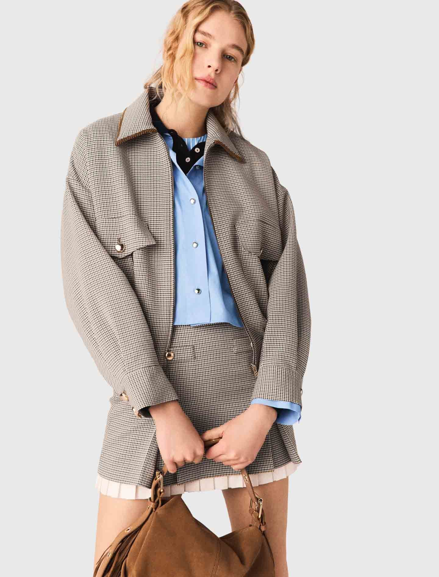 Maje Checked bomber jacket