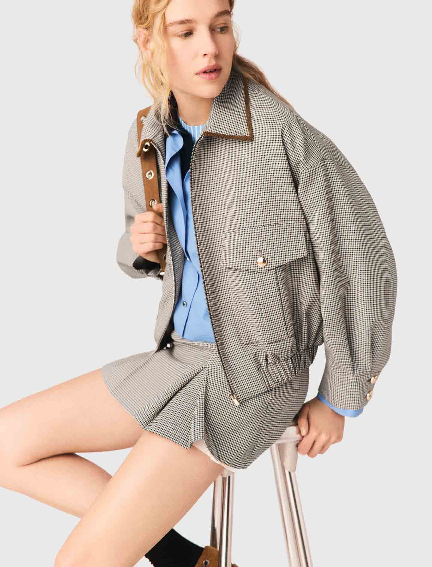 Maje Checked bomber jacket