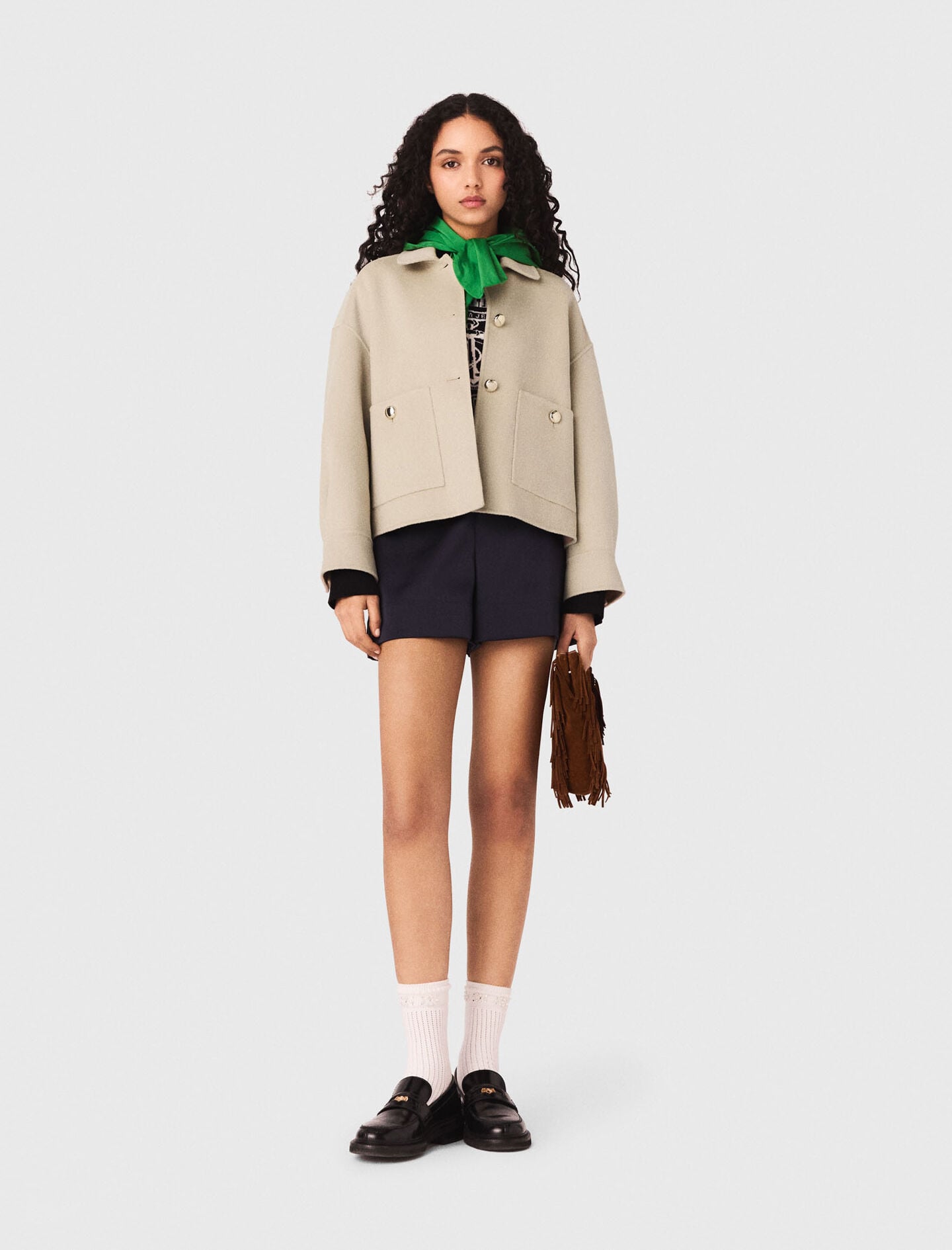 Maje Cropped wool jacket with pleated back
