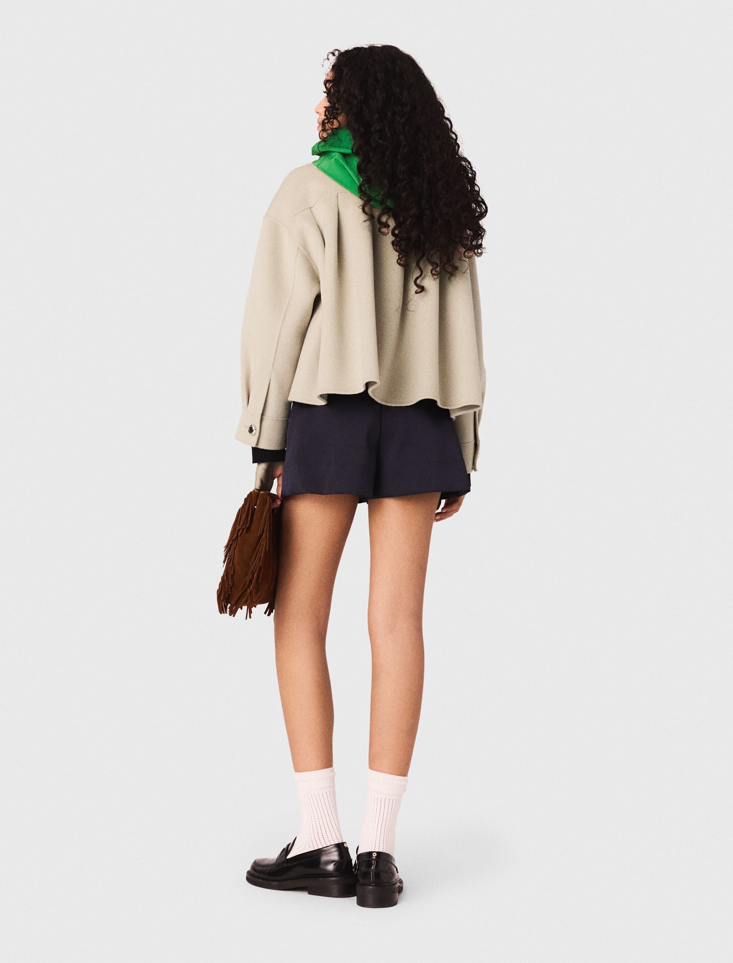 Maje Cropped wool jacket with pleated back