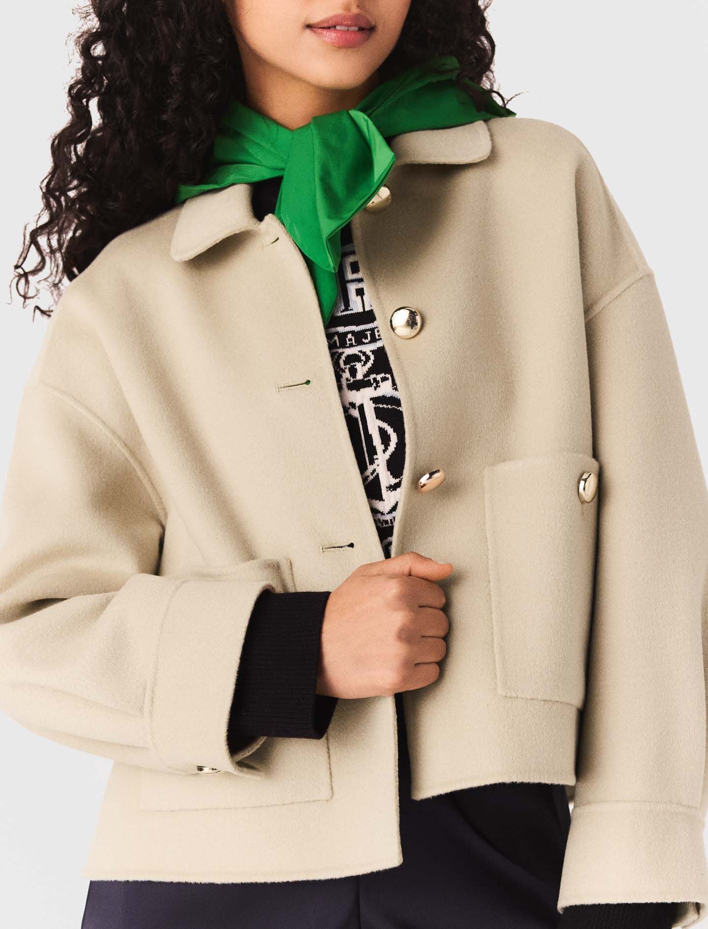 Maje Cropped wool jacket with pleated back