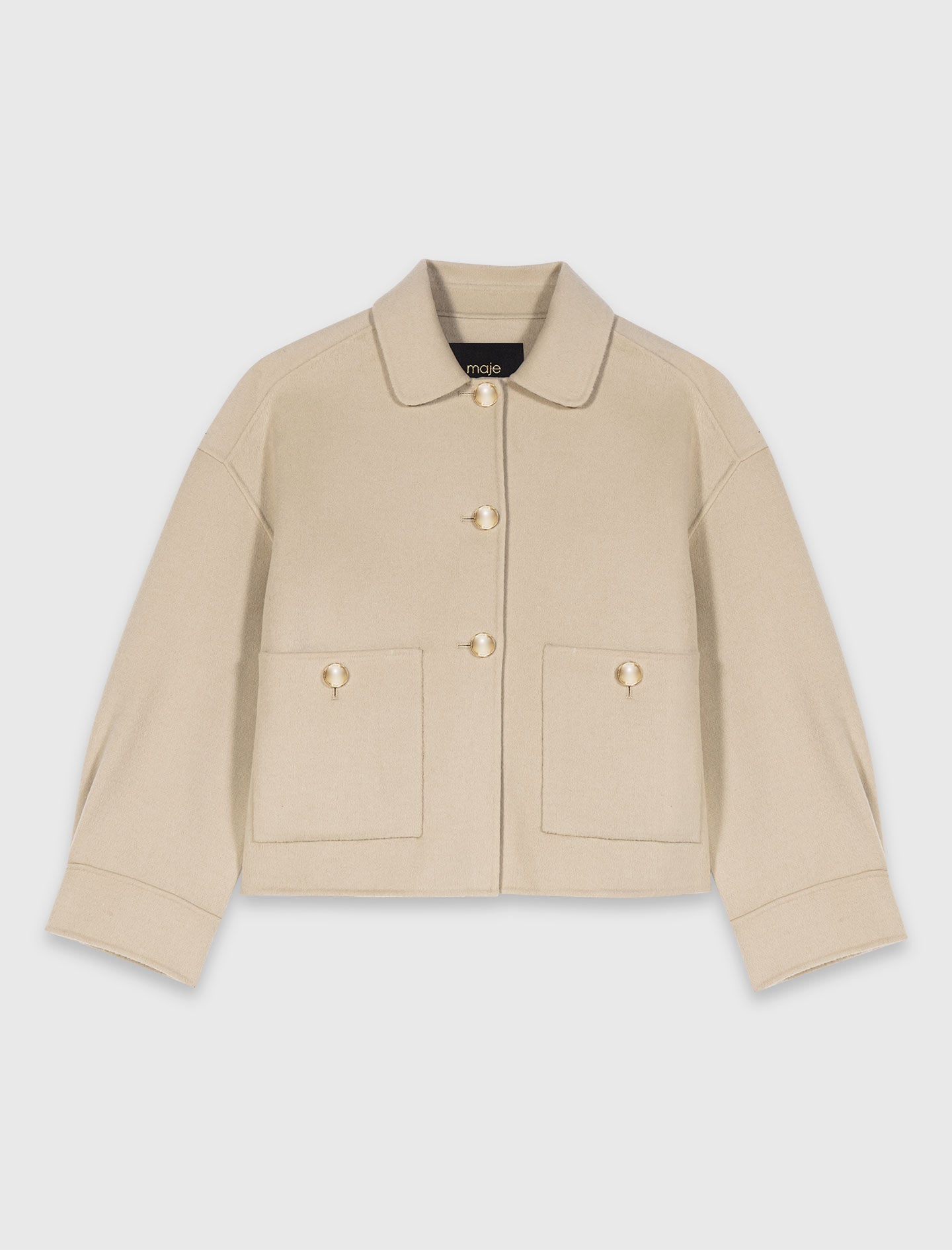 Maje Cropped wool jacket with pleated back