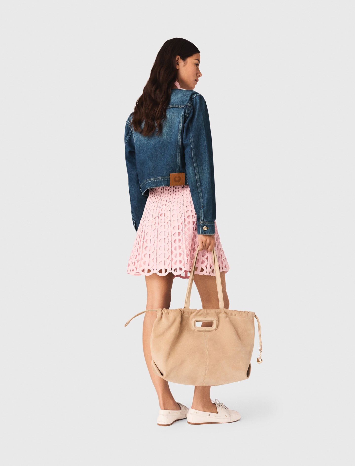 Maje Denim jacket with leather collar