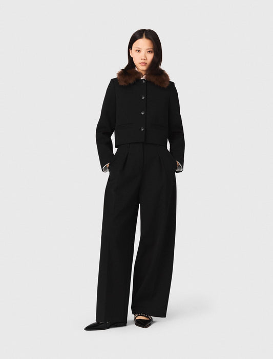 Maje Cropped jacket with removable fur collar