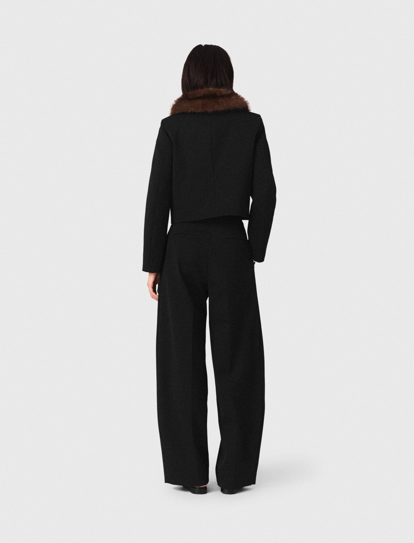 Maje Cropped jacket with removable fur collar