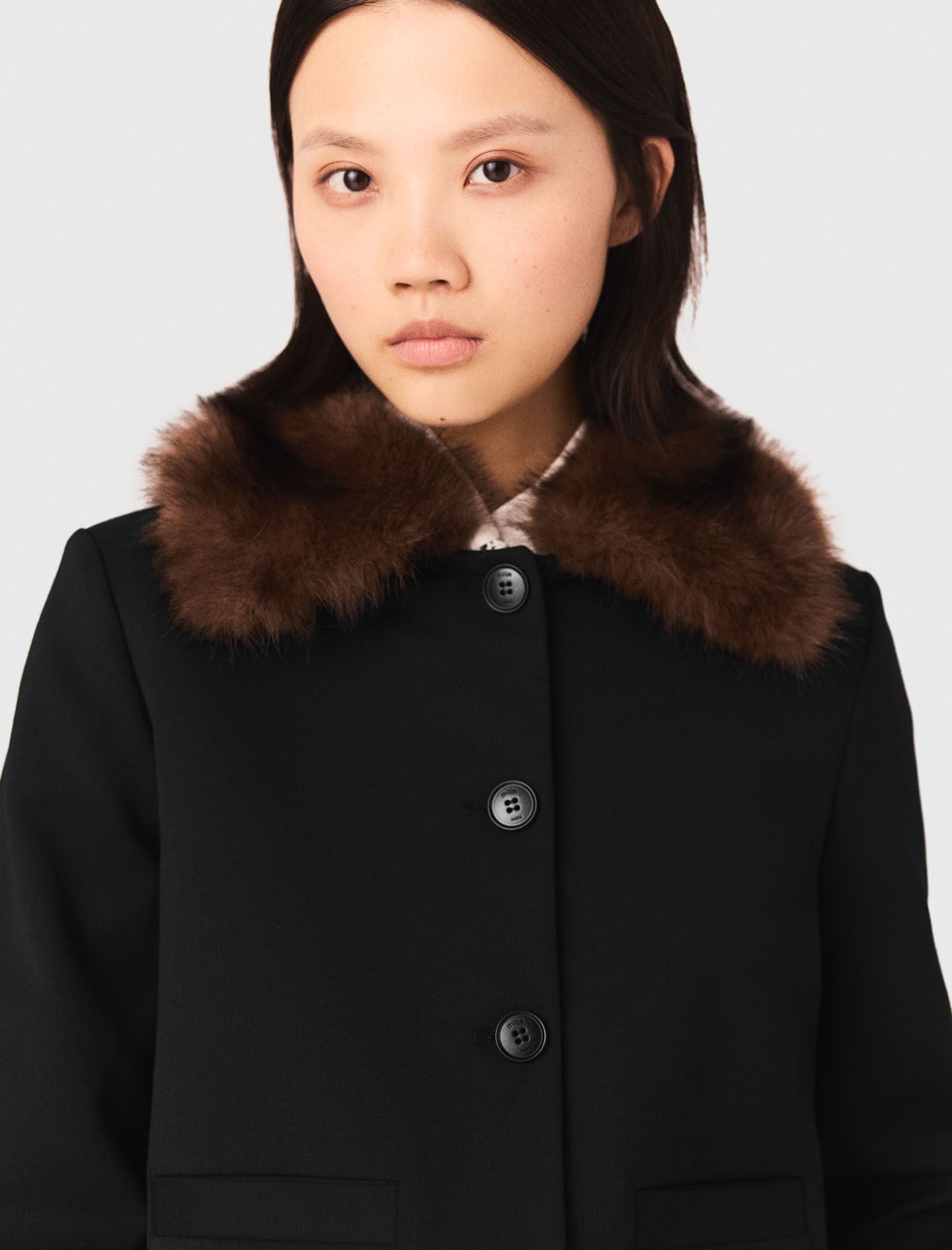 Maje Cropped jacket with removable fur collar