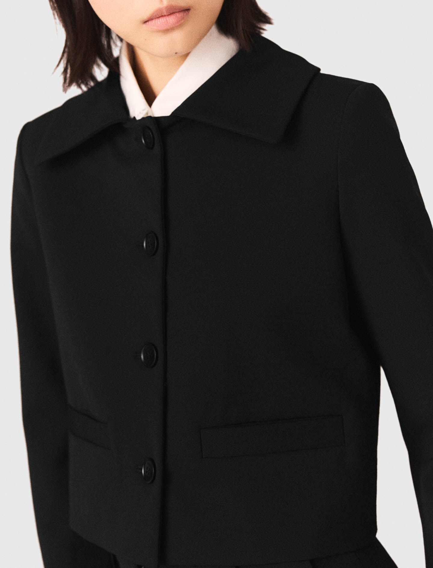 Maje Cropped jacket with removable fur collar