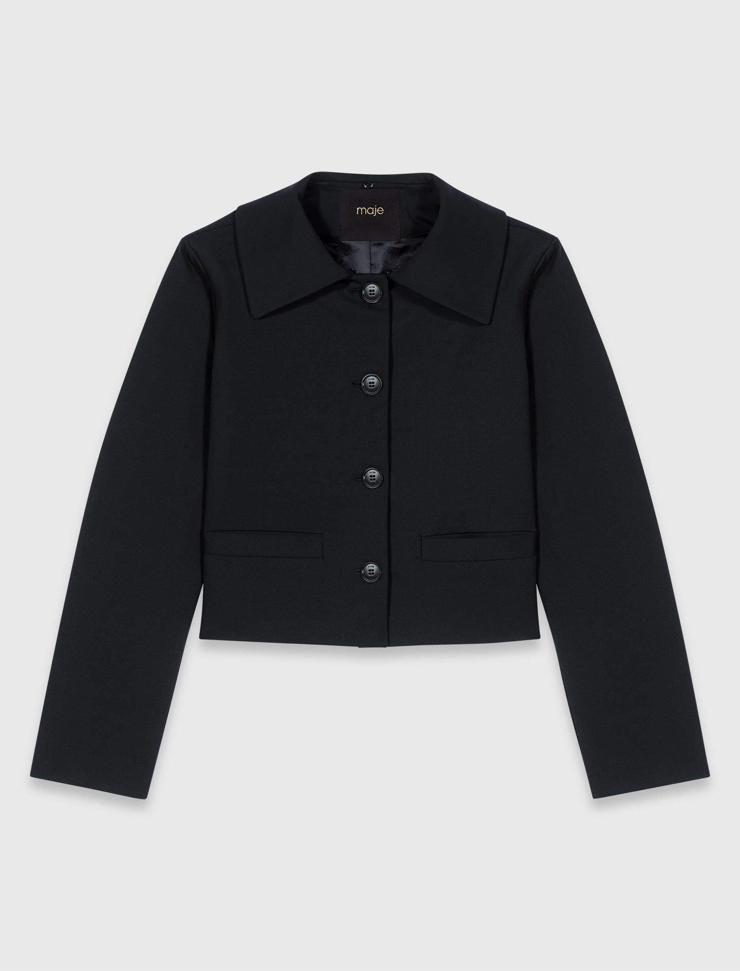Maje Cropped jacket with removable fur collar