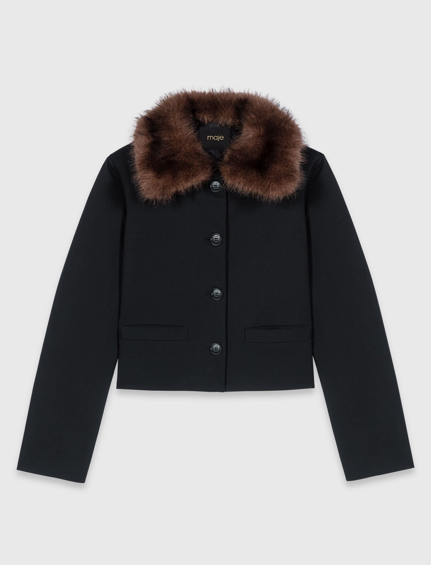 Maje Cropped jacket with removable fur collar