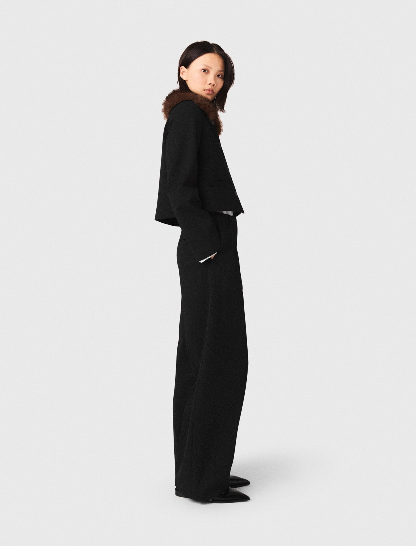 Maje Cropped jacket with removable fur collar