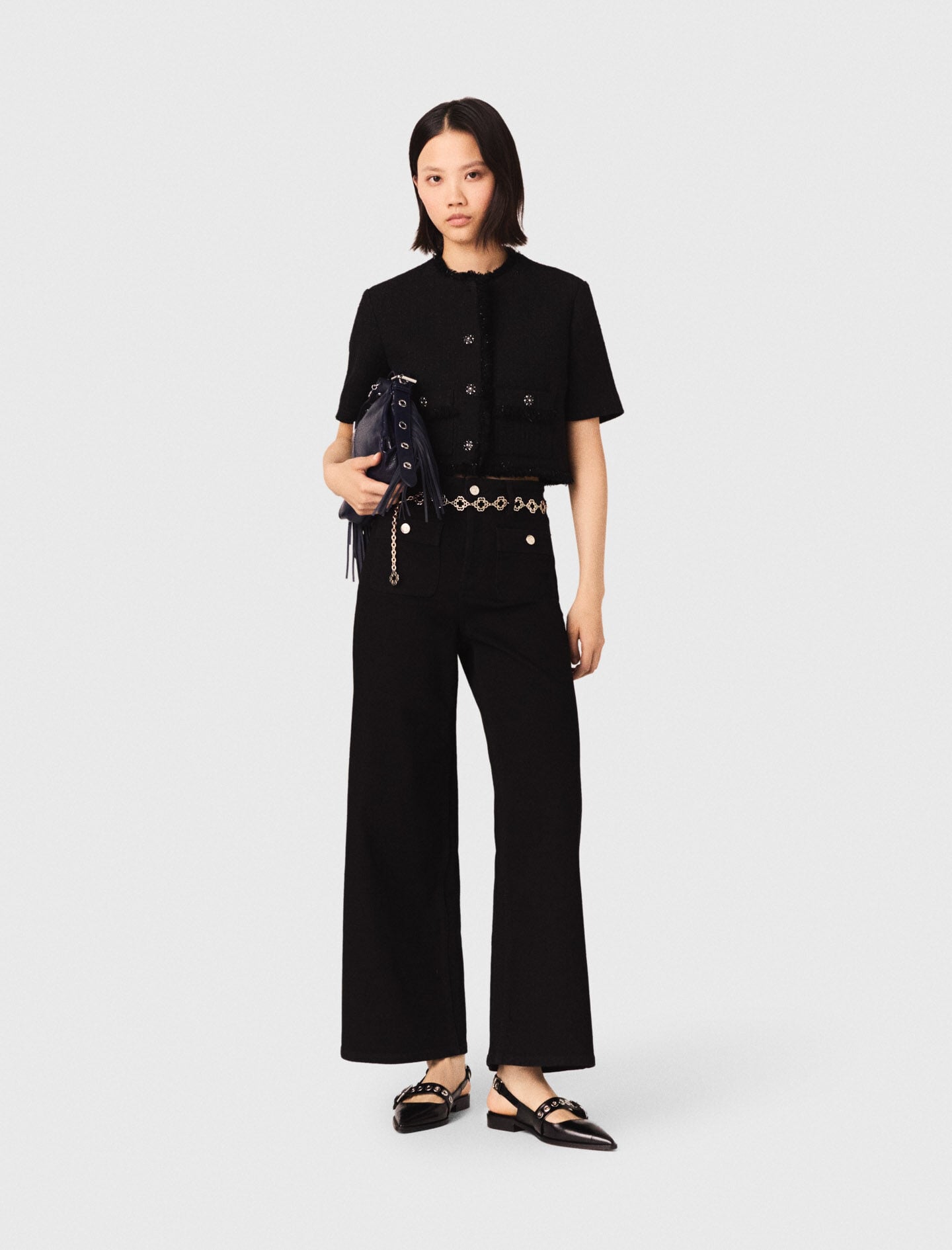Maje Cropped shiny tweed jacket