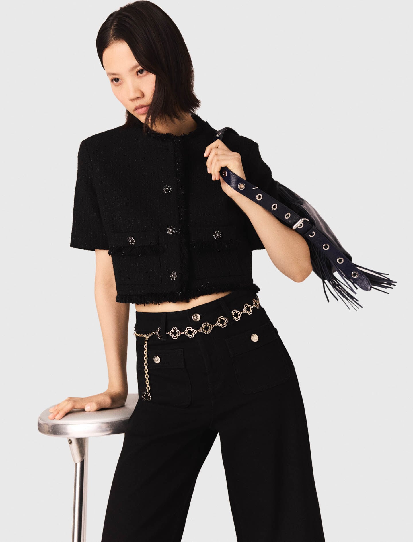 Maje Cropped shiny tweed jacket