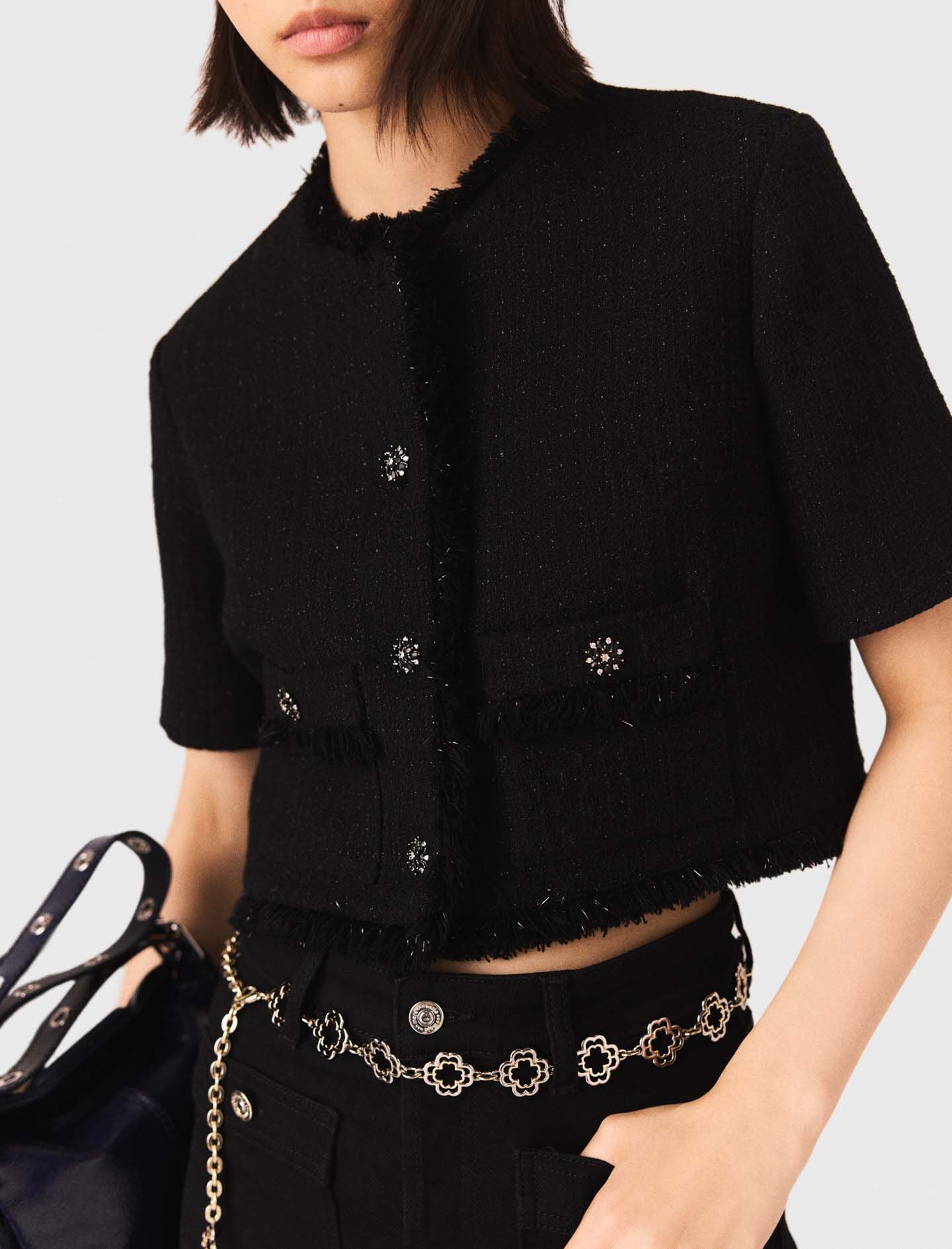 Maje Cropped shiny tweed jacket