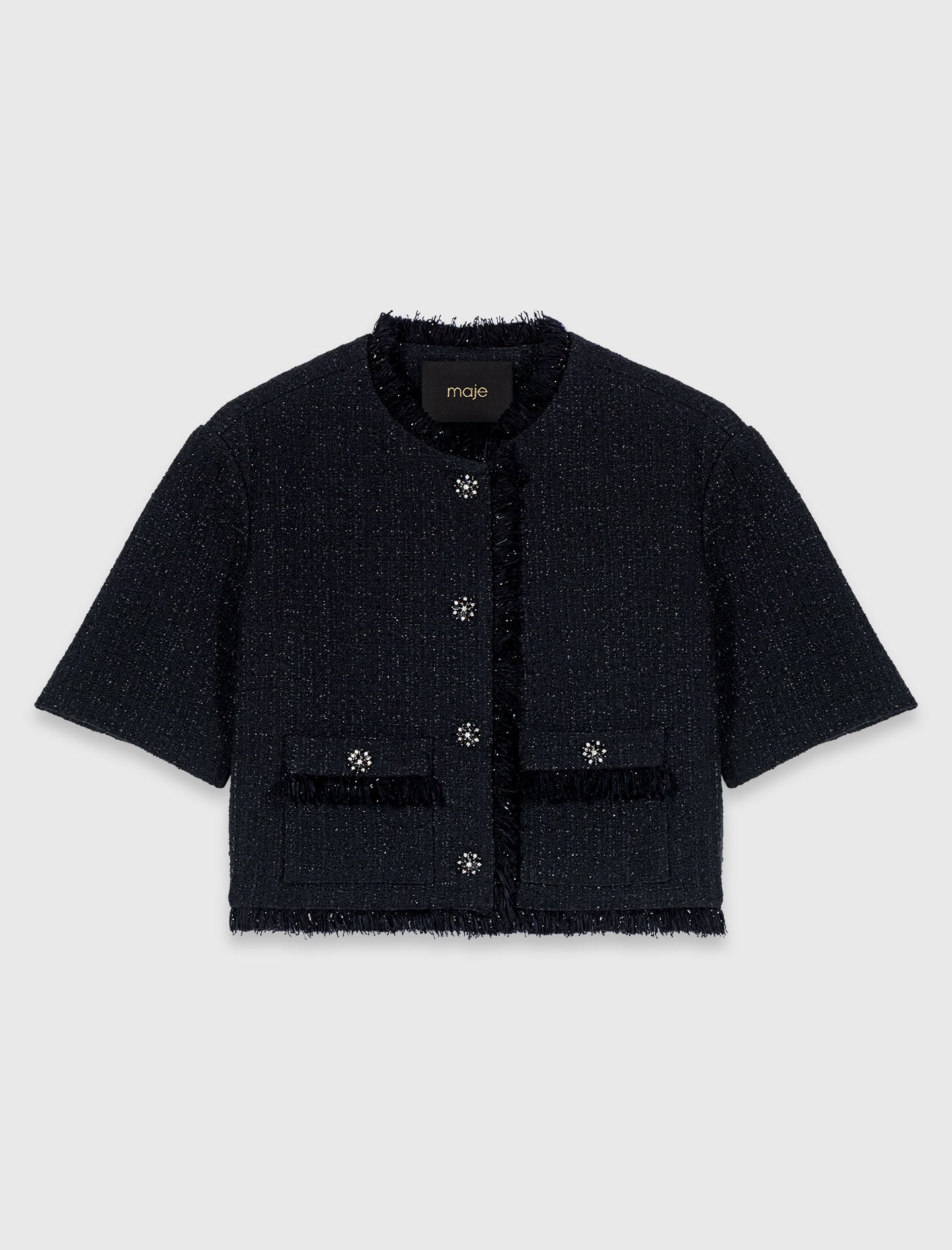 Maje Cropped shiny tweed jacket