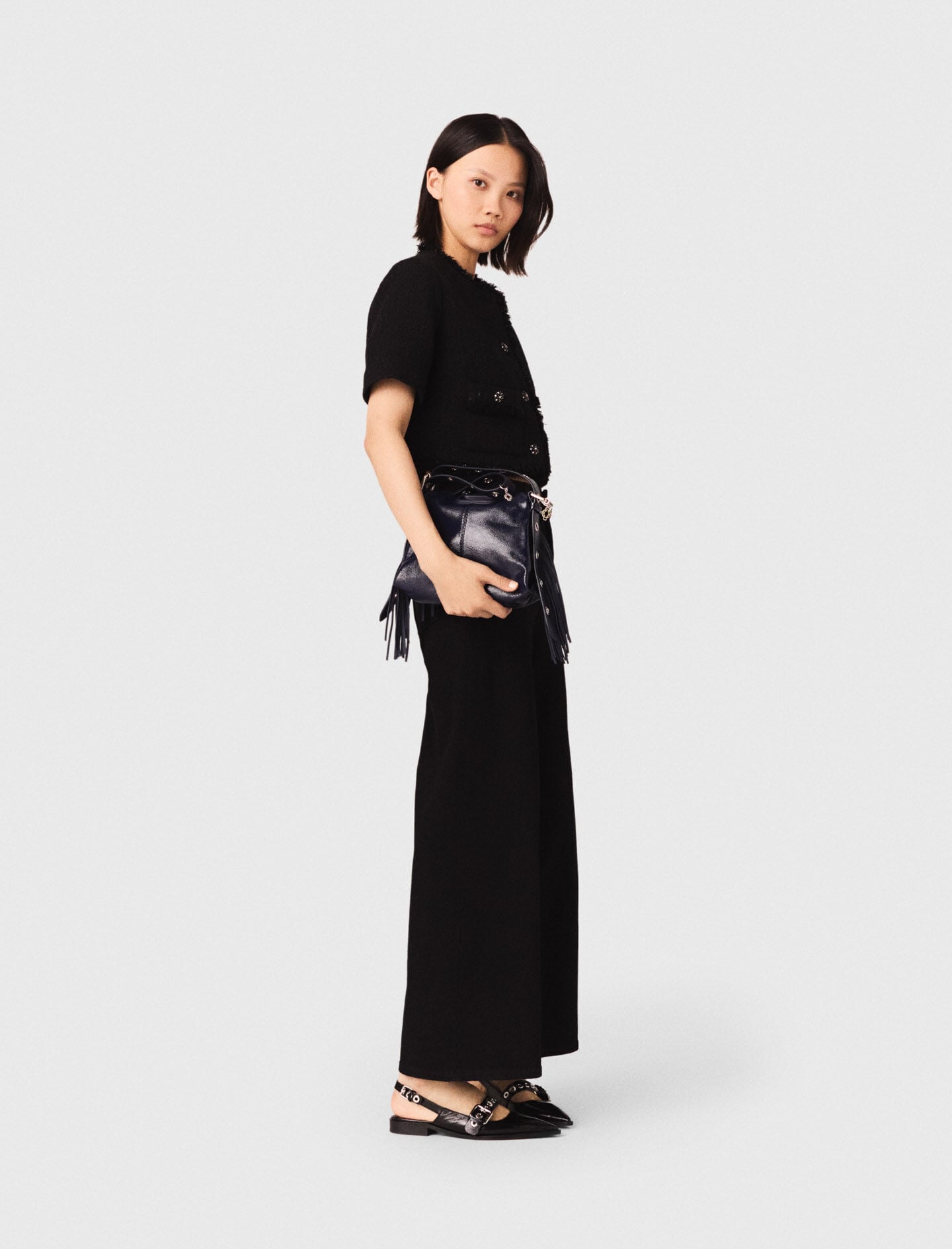 Maje Cropped shiny tweed jacket
