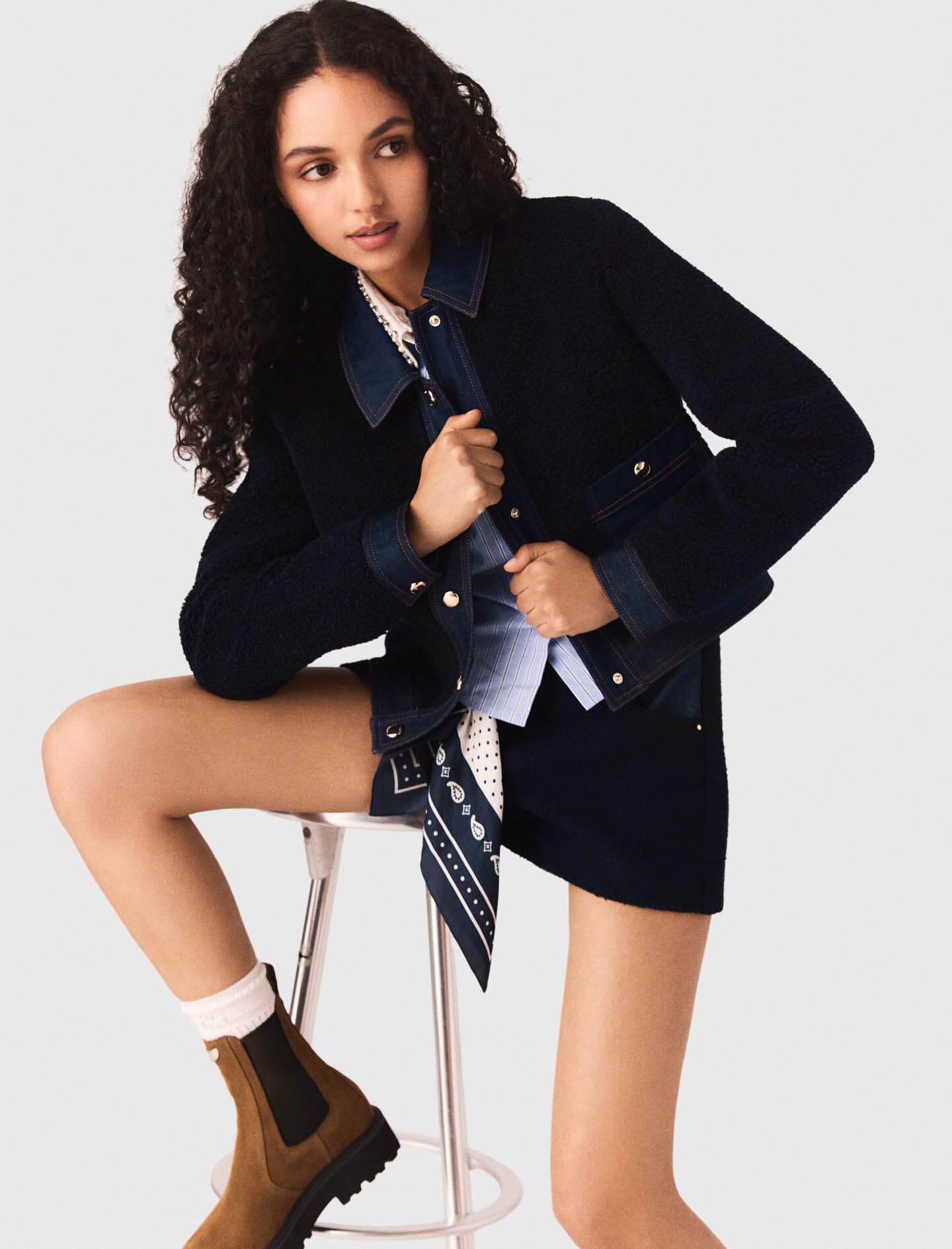 Maje Bouclé and denim jacket