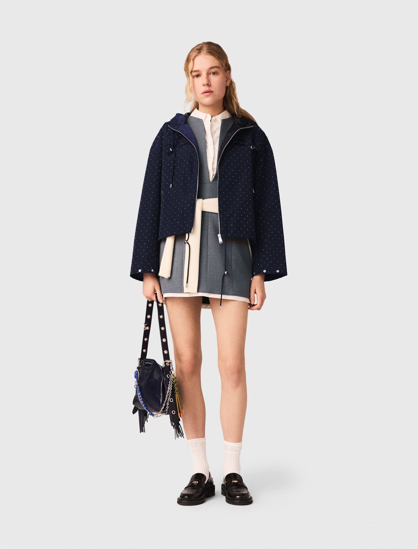 Maje Hooded windbreaker with rhinestones