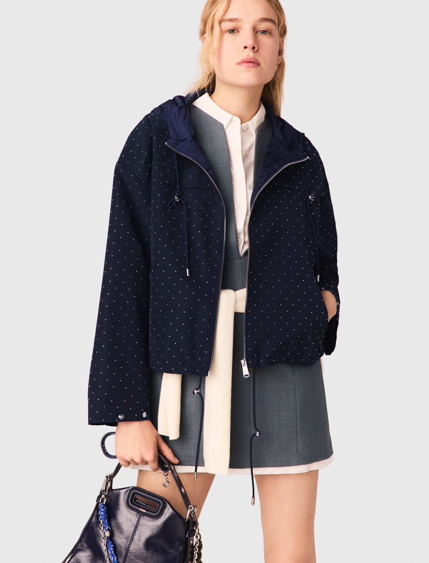 Maje Hooded windbreaker with rhinestones