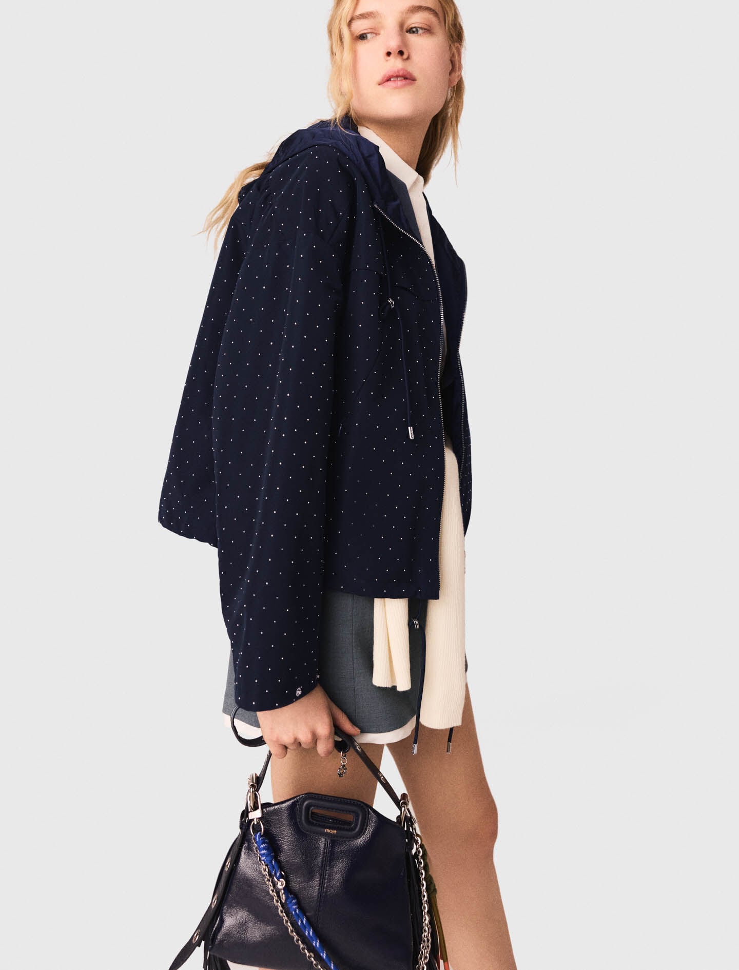 Maje Hooded windbreaker with rhinestones