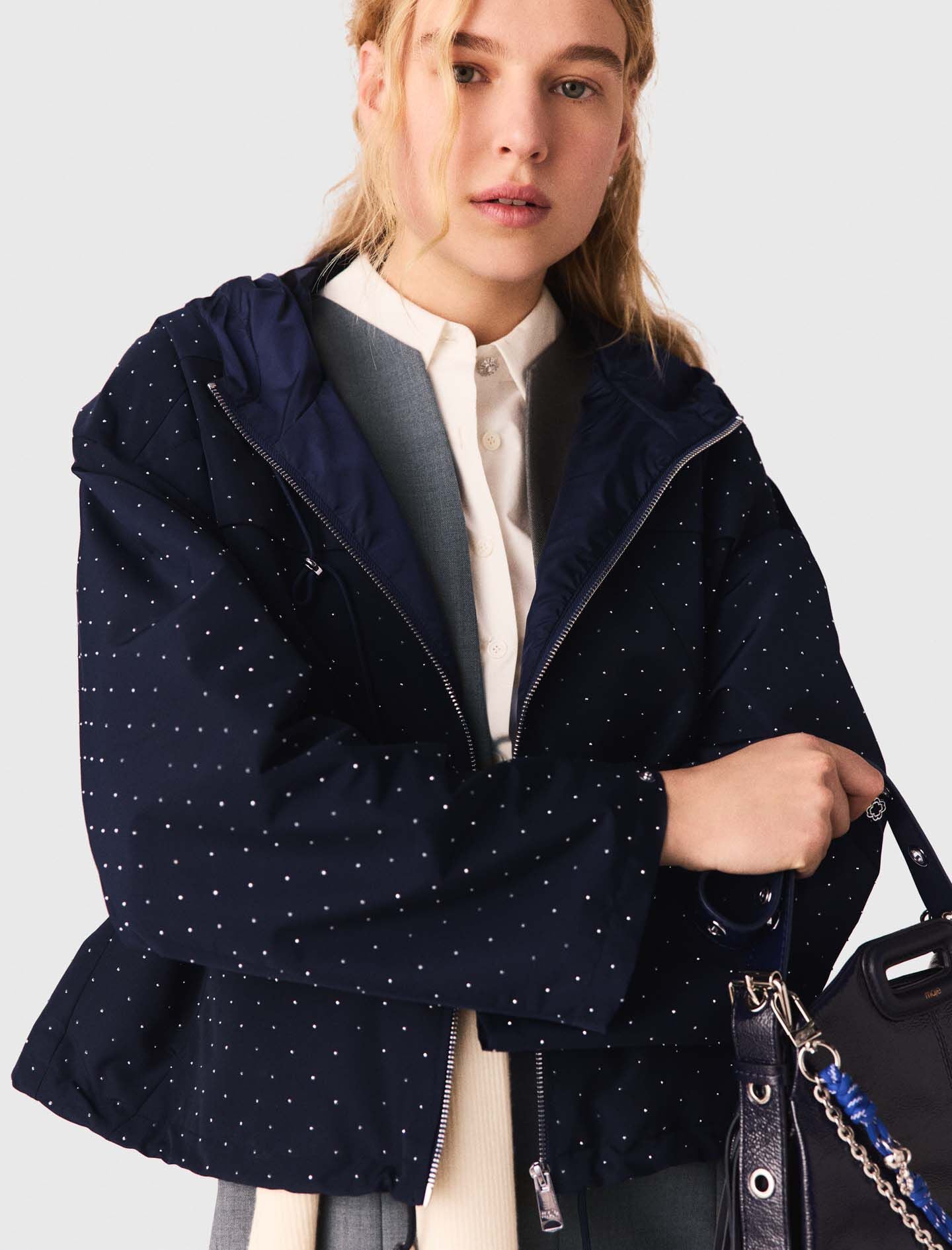Maje Hooded windbreaker with rhinestones