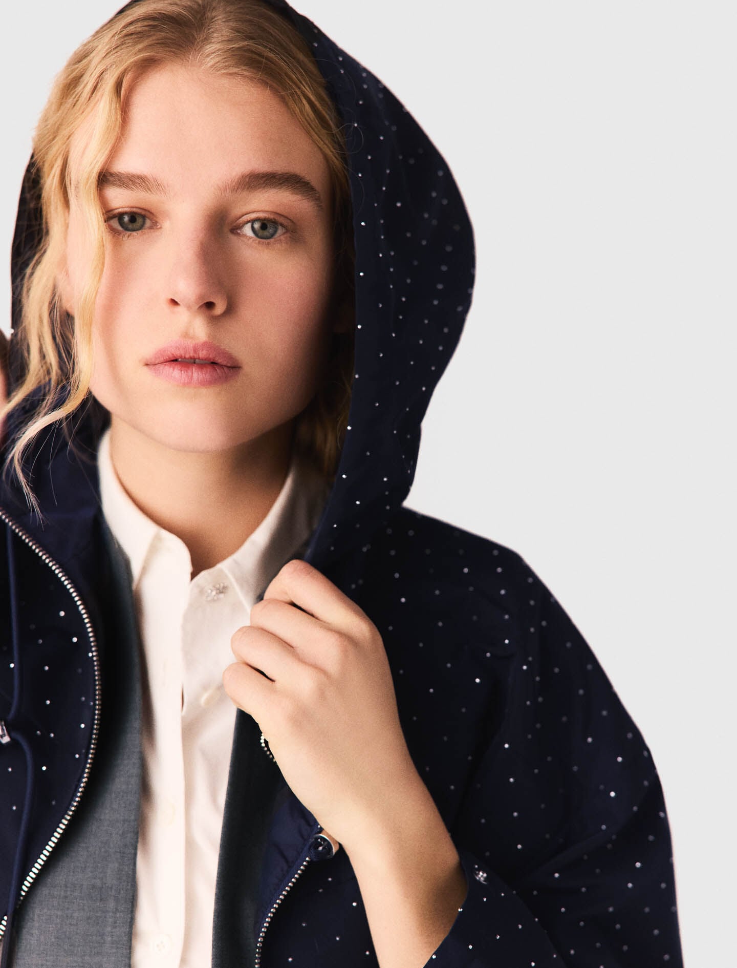 Maje Hooded windbreaker with rhinestones