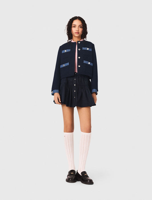 Maje Tweed jacket with denim trim