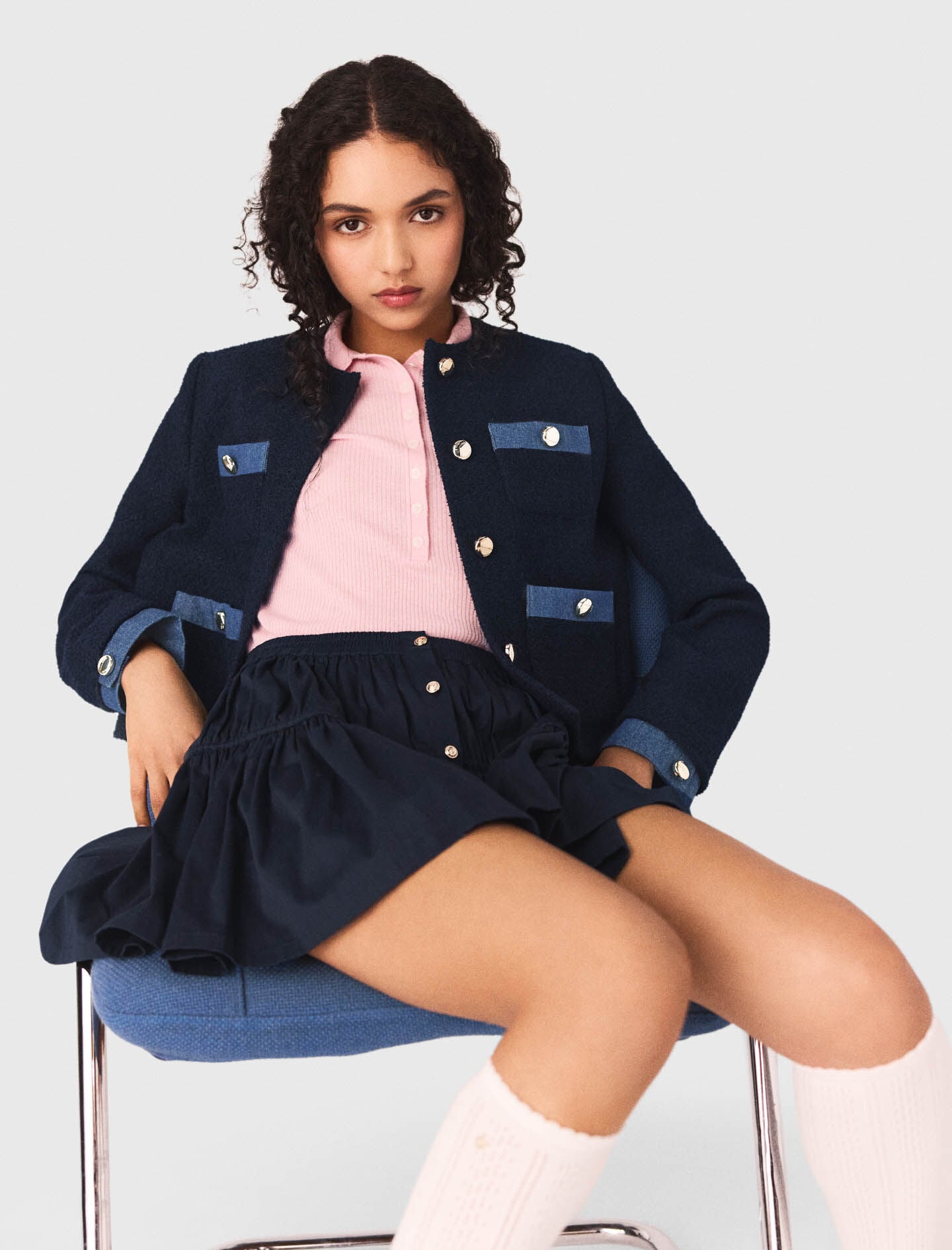 Maje Tweed jacket with denim trim