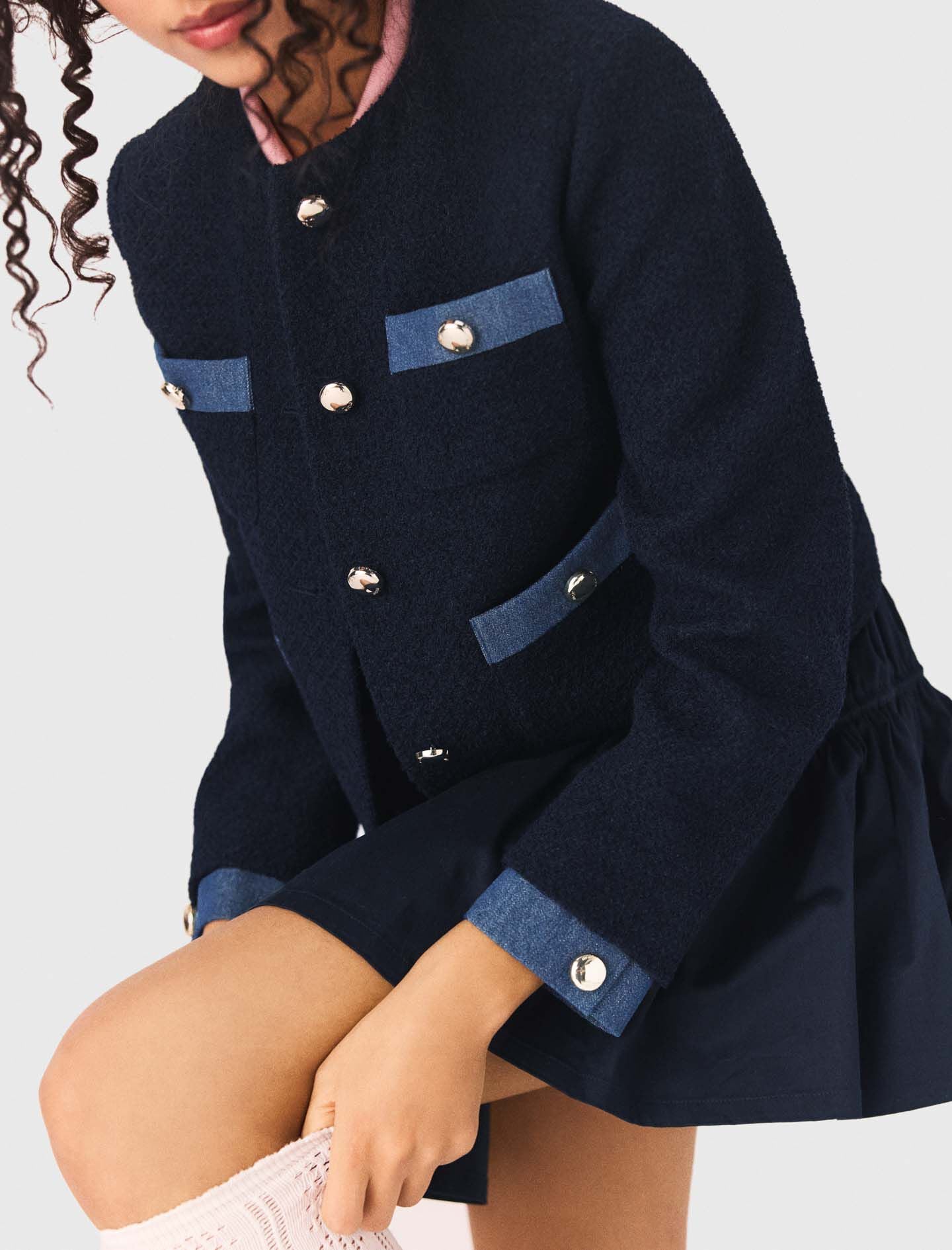 Maje Tweed jacket with denim trim