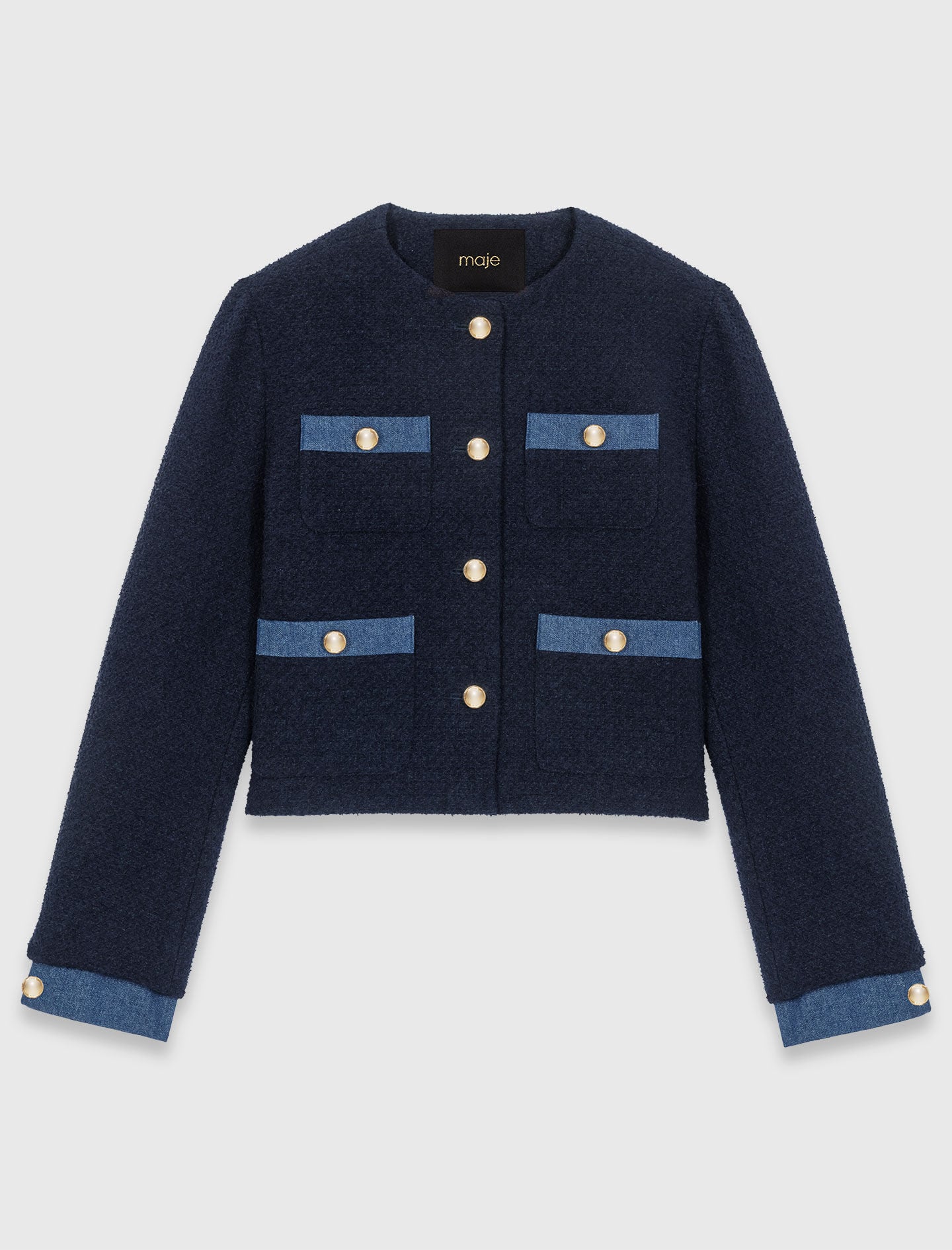 Maje Tweed jacket with denim trim