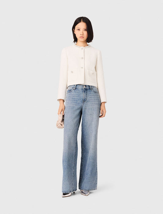 Maje Tweed jacket with pearl trim