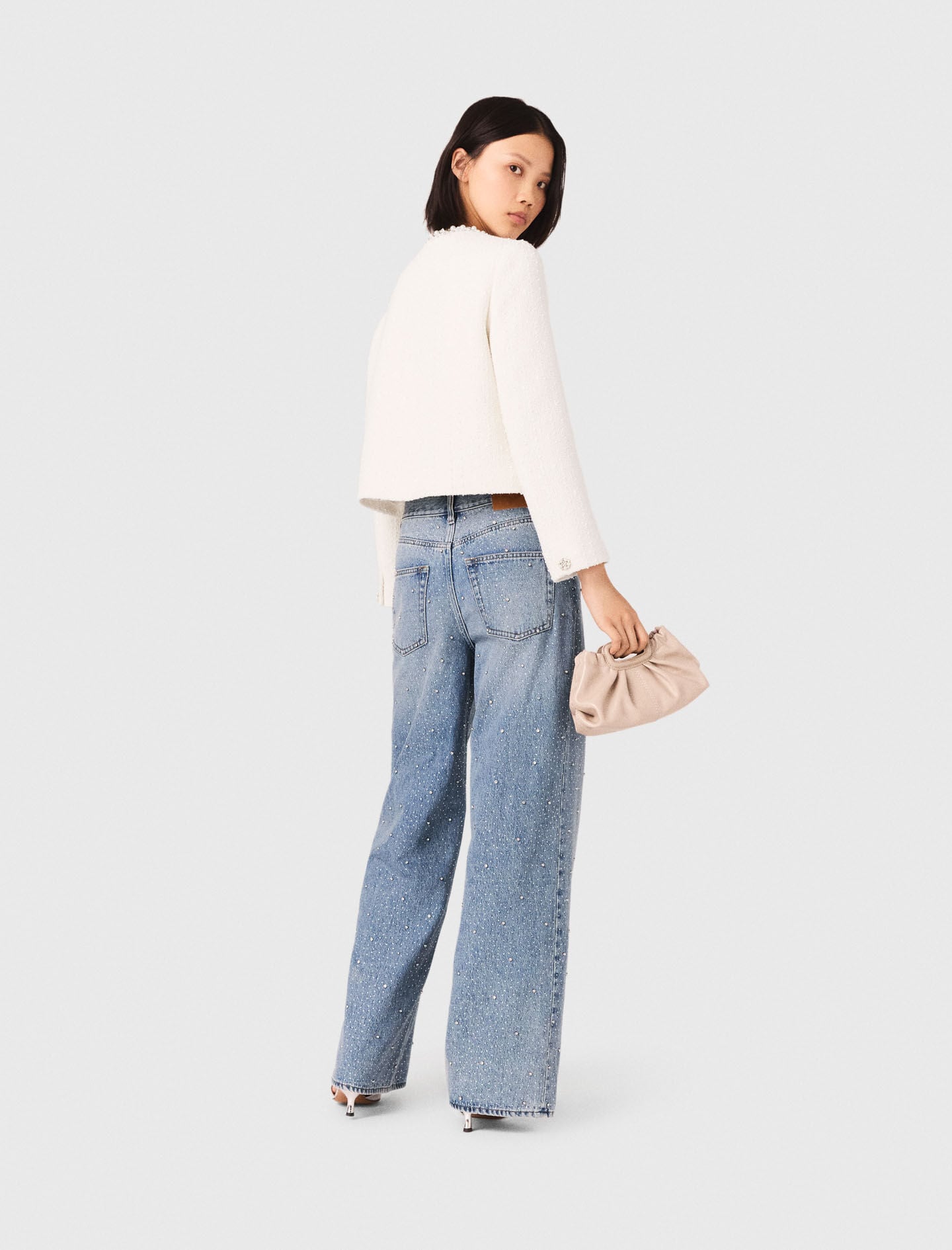 Maje Tweed jacket with pearl trim