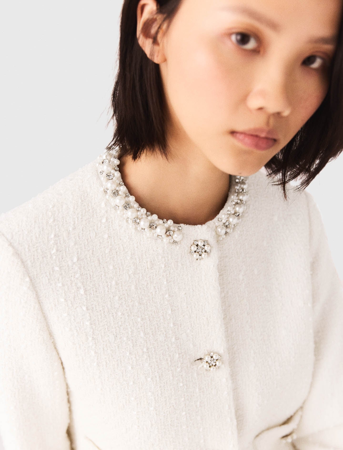 Maje Tweed jacket with pearl trim