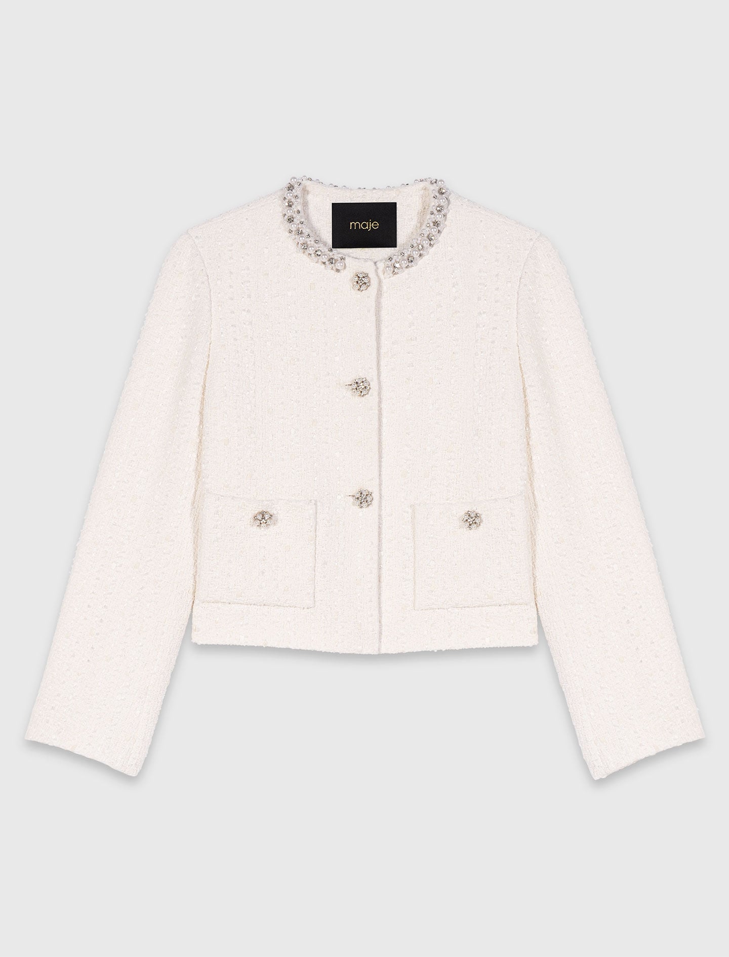 Maje Tweed jacket with pearl trim