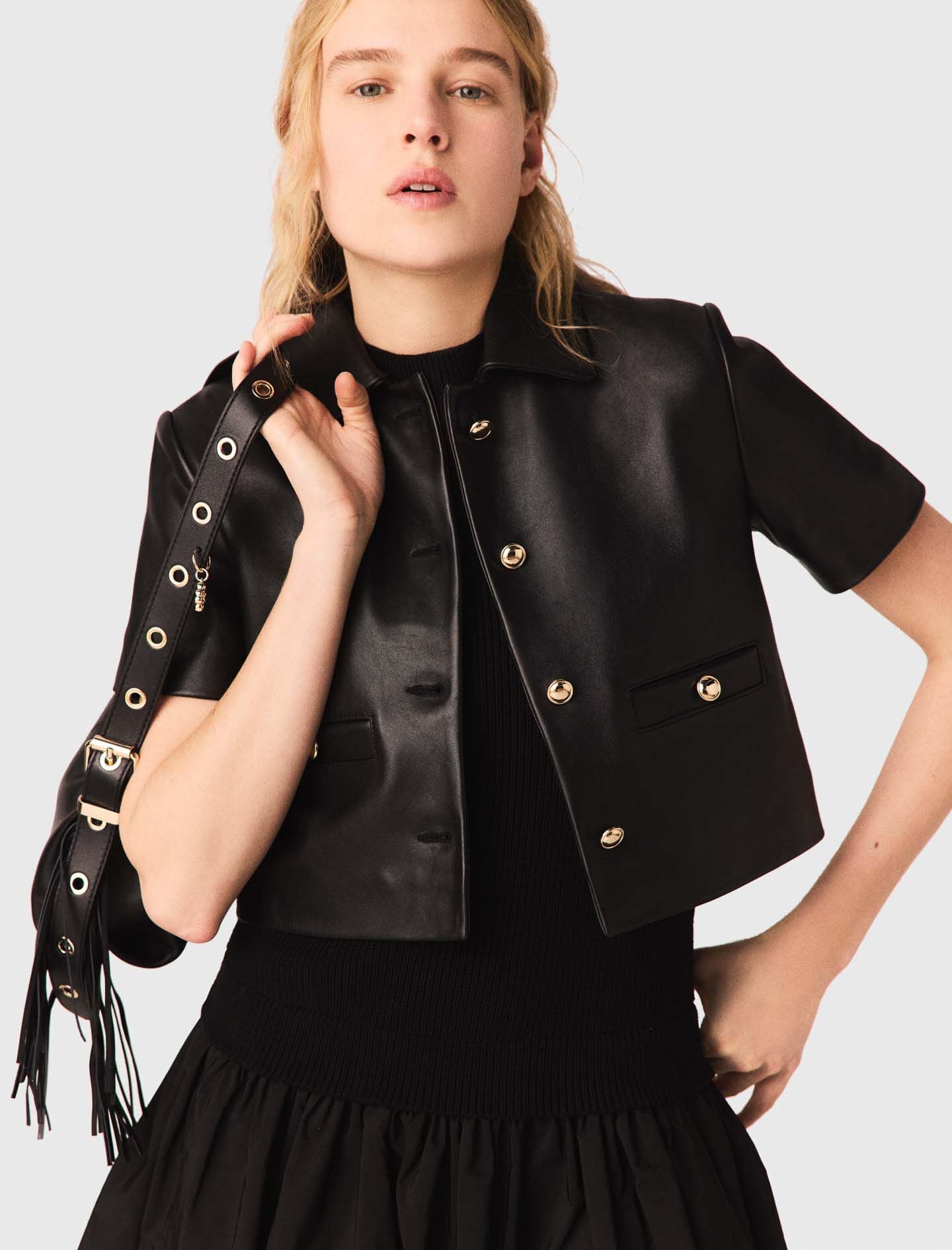 Maje Cropped leather jacket