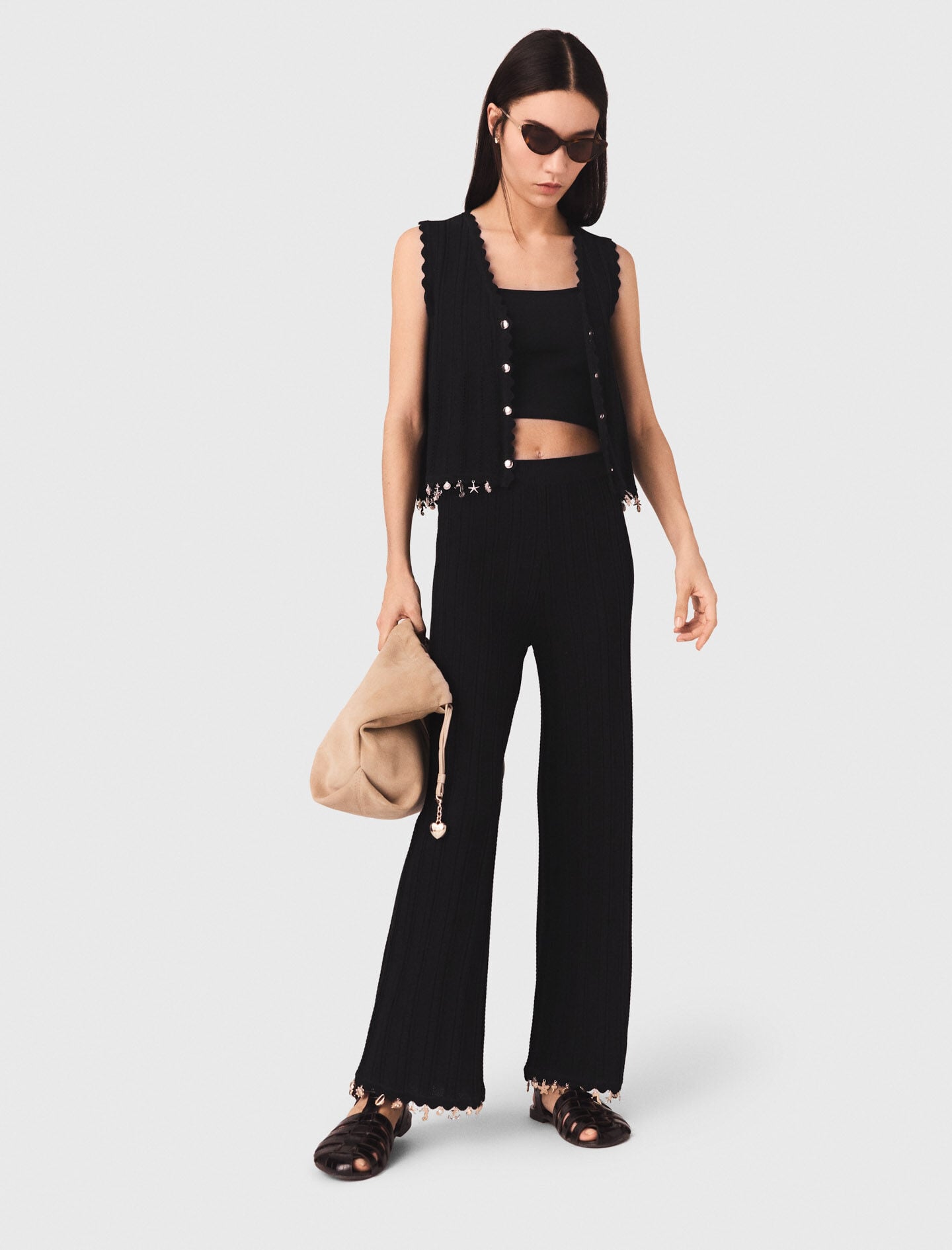Maje Jewelled knit trousers