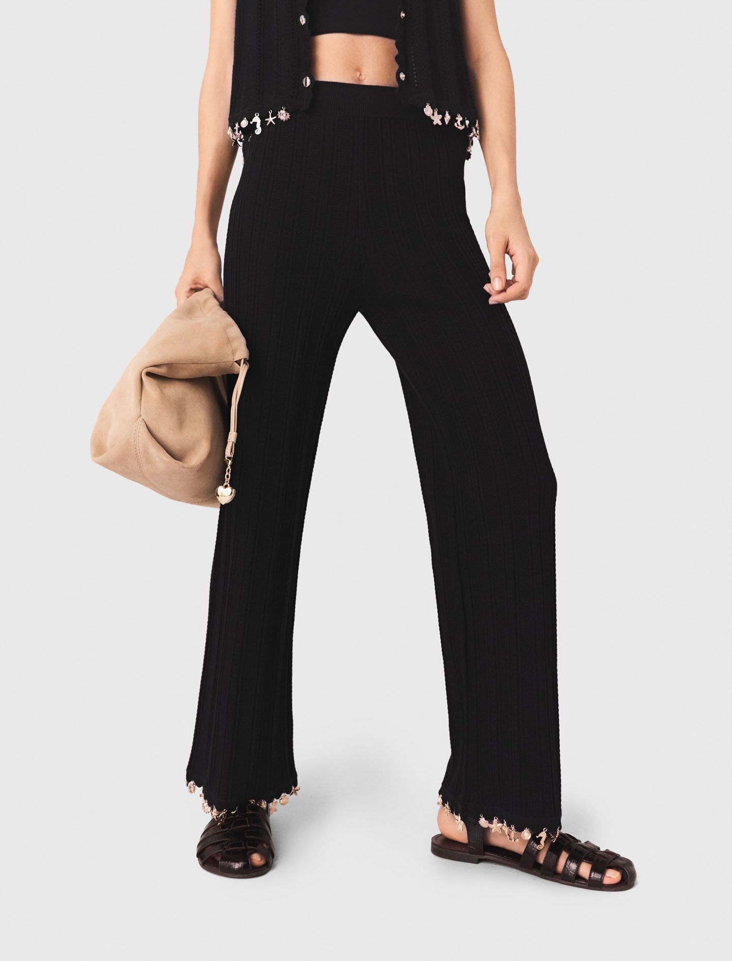 Maje Jewelled knit trousers