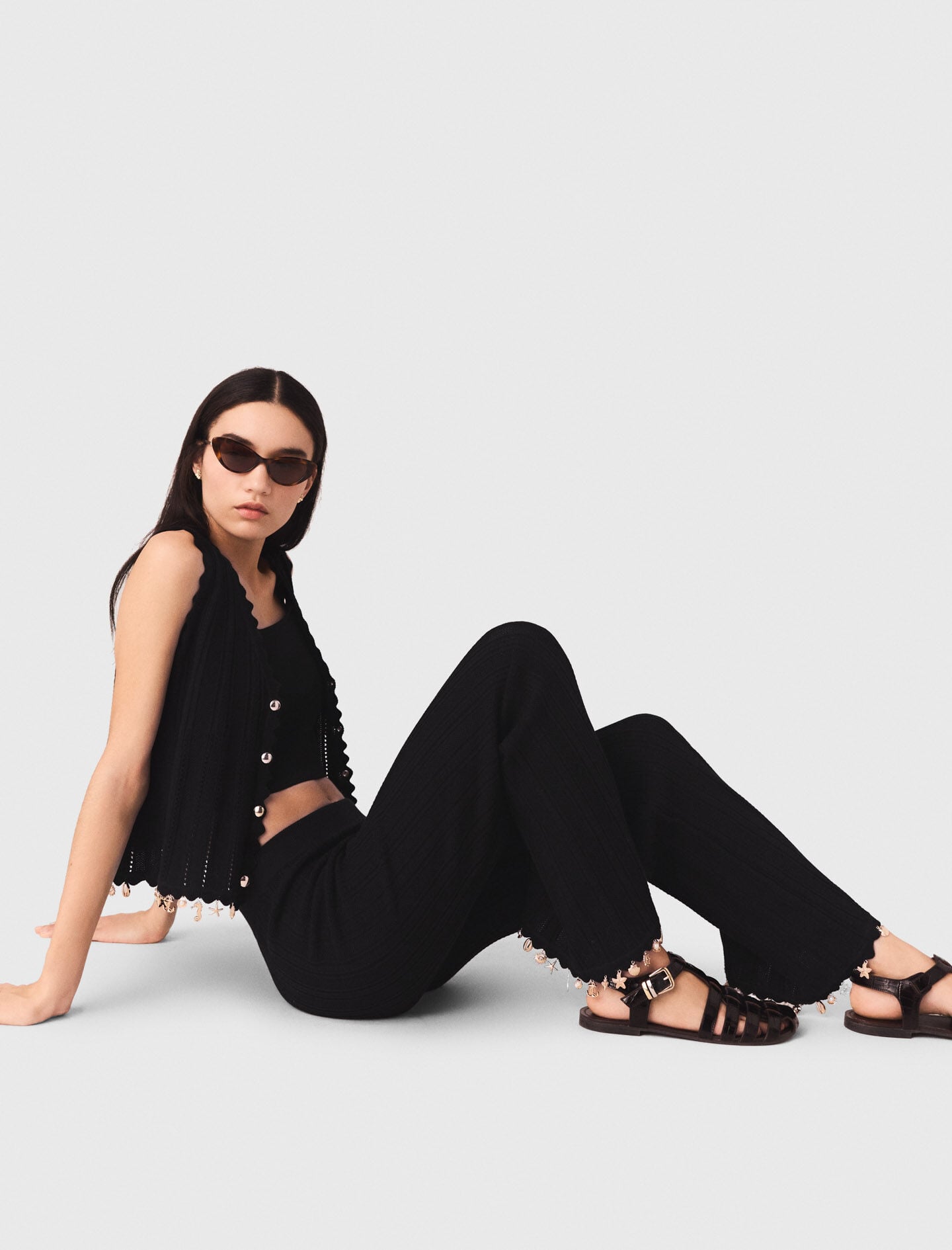 Maje Jewelled knit trousers