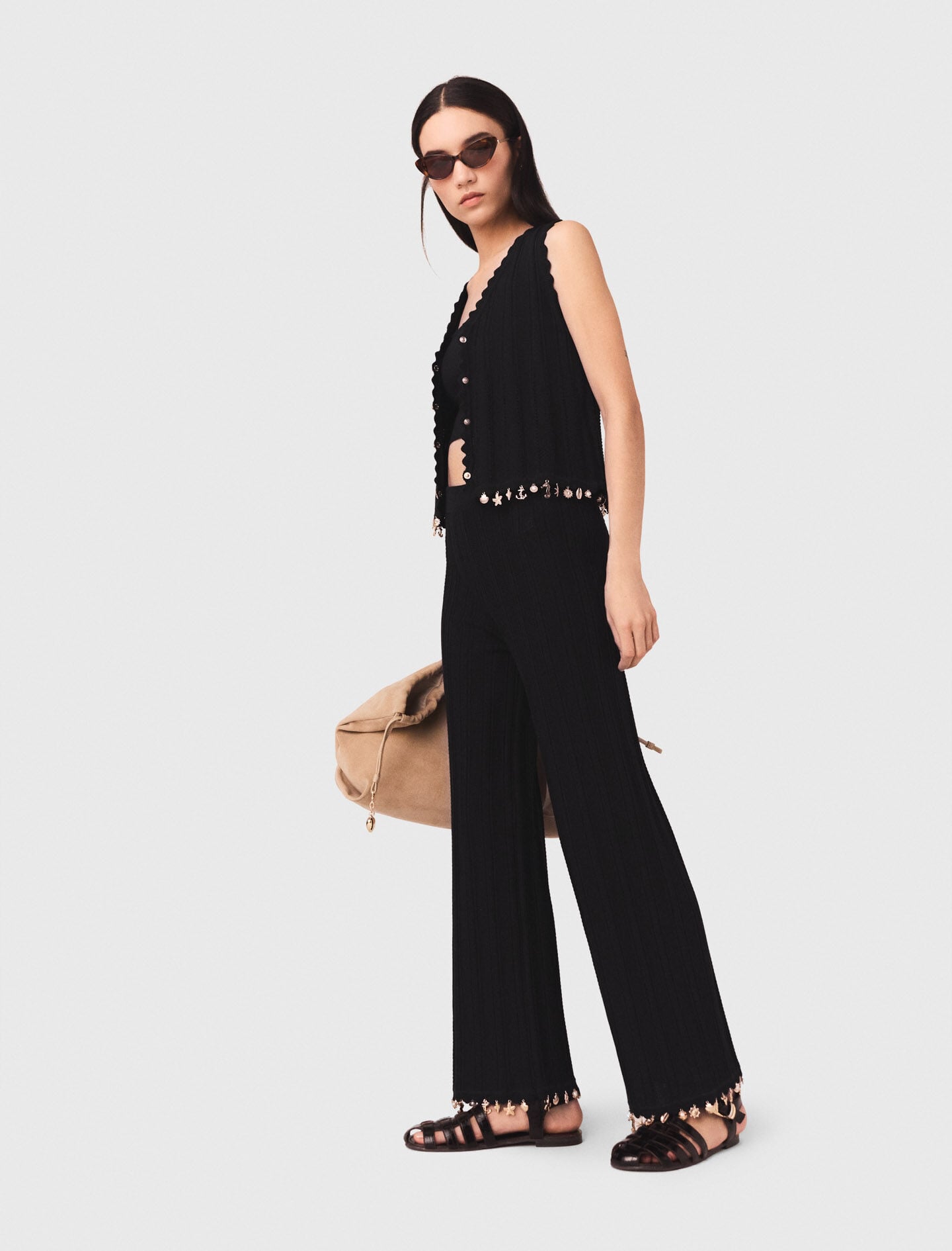 Maje Jewelled knit trousers