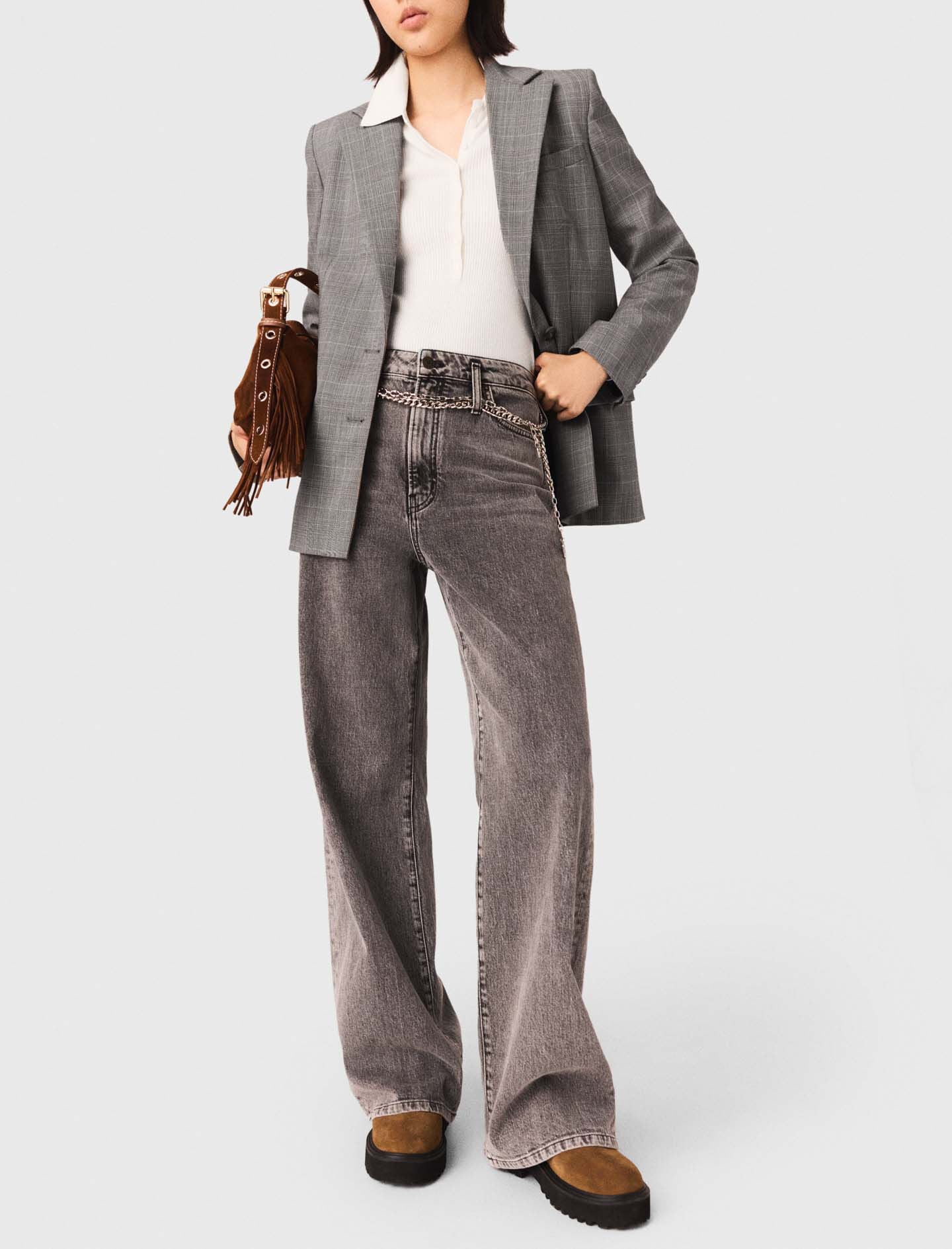 Maje Wide-leg jeans with chain-link belt