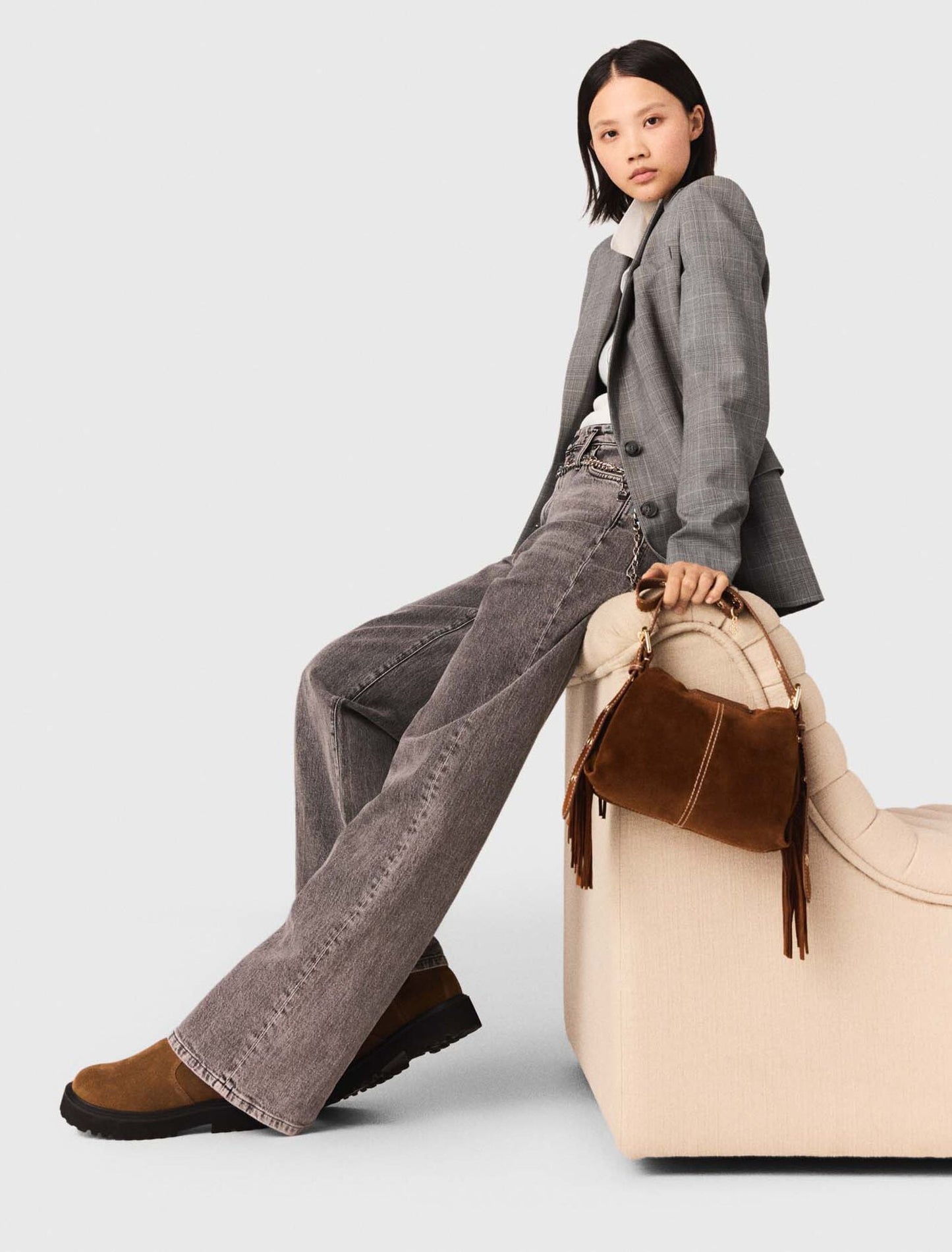 Maje Wide-leg jeans with chain-link belt
