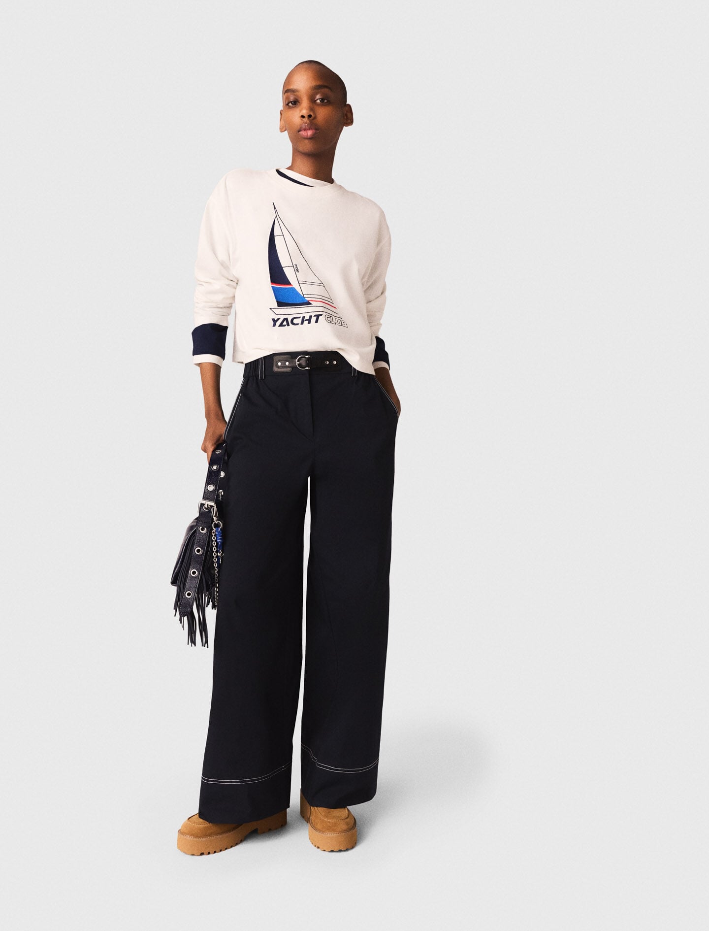 Maje Cotton trousers with leather belt