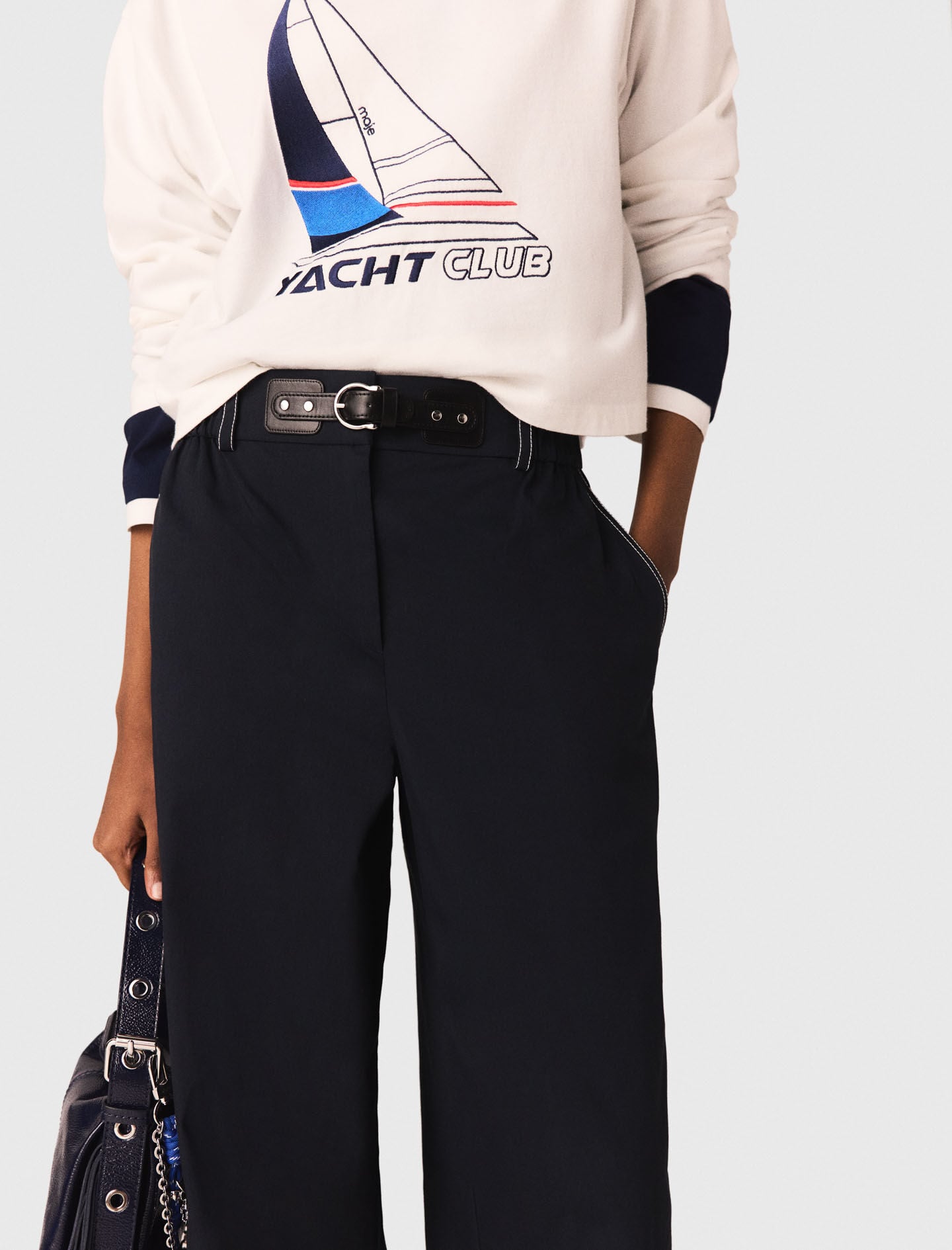 Maje Cotton trousers with leather belt