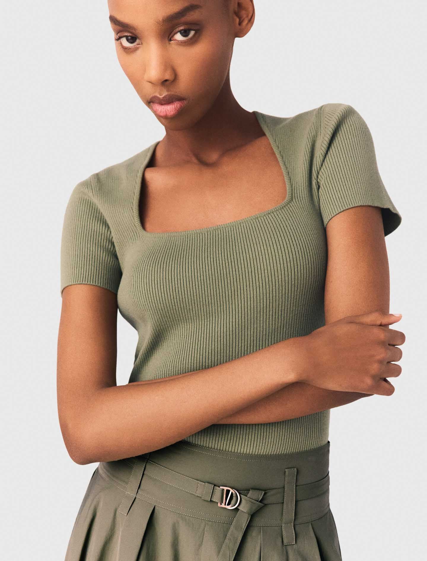 Maje Square-neck ribbed sweater