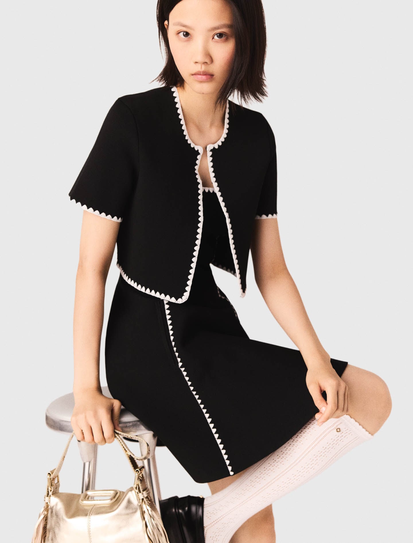 Maje Topstitched cropped cardigan